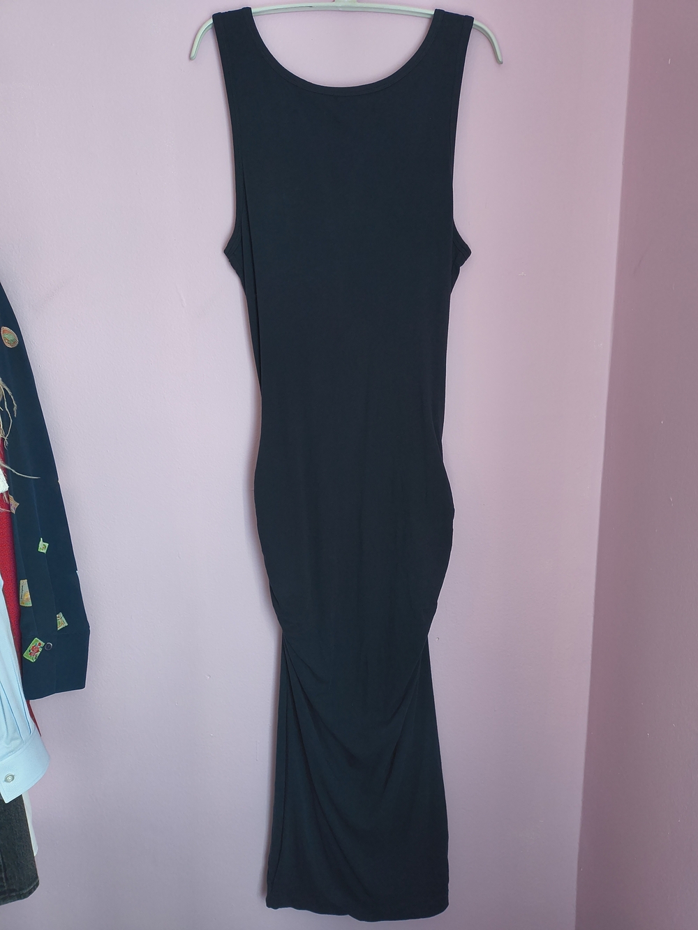 James Perse Open Back Skinny Ruched Maxi Tank Dress Dark Blue-Gray (4) XL